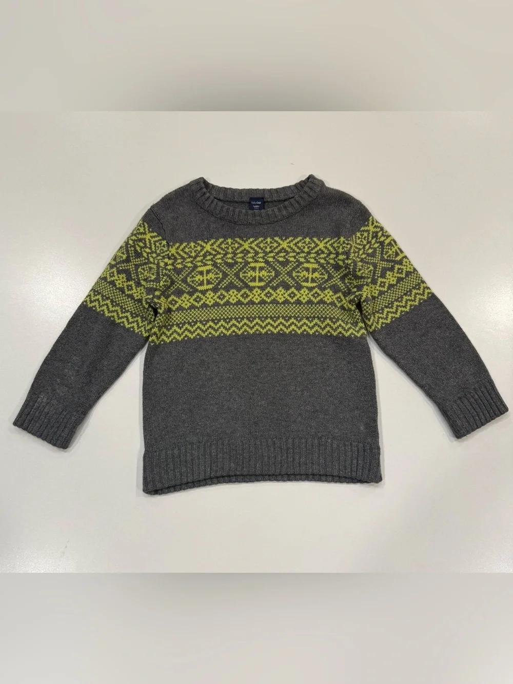 Baby Gap Gray Fair Isle Peace Sign Knit Sweater